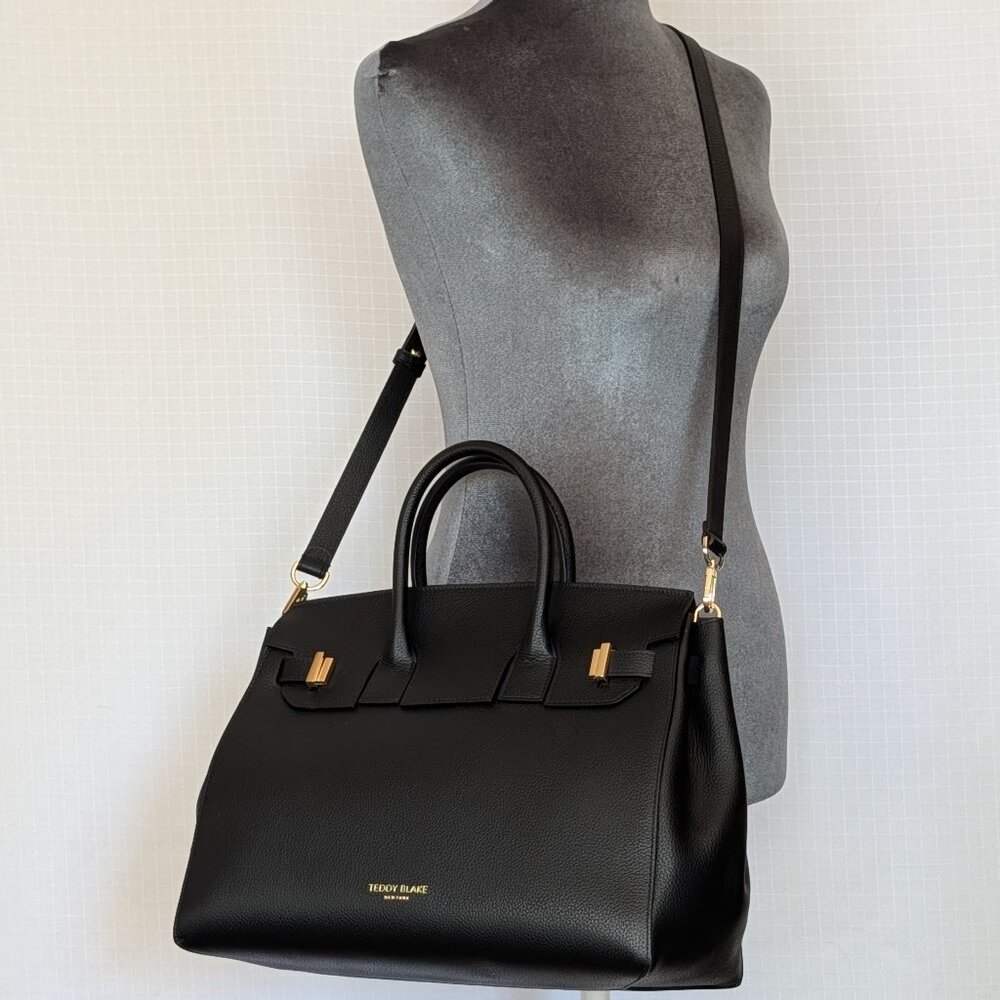 Teddy Blake Gigi 13” Black Dollarino Italian Leather Satchel NWOT